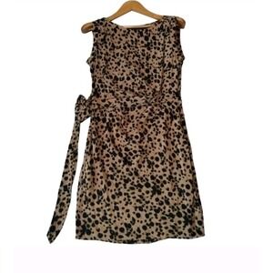 Marcs Leopard Print Silk Sleeveless Ruching Details‎ Belted Sheath Dress